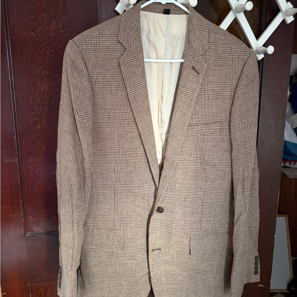 J. Crew Tan Plaid Men's Blazer Holiday Wedding Work 40L